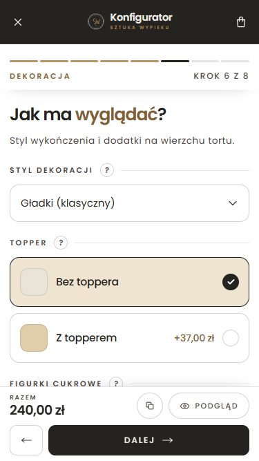 Konfigurator tortu na ekranie telefonu